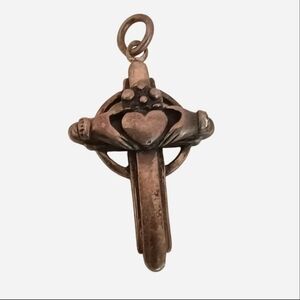 Real Silver Claddagh Cross Pendant Quarter-sized
